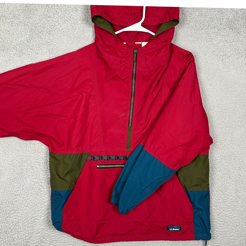 Vintage L.L. Bean Anorak Jacket Womens Large Red Colorblock Hooded Half Zip USA